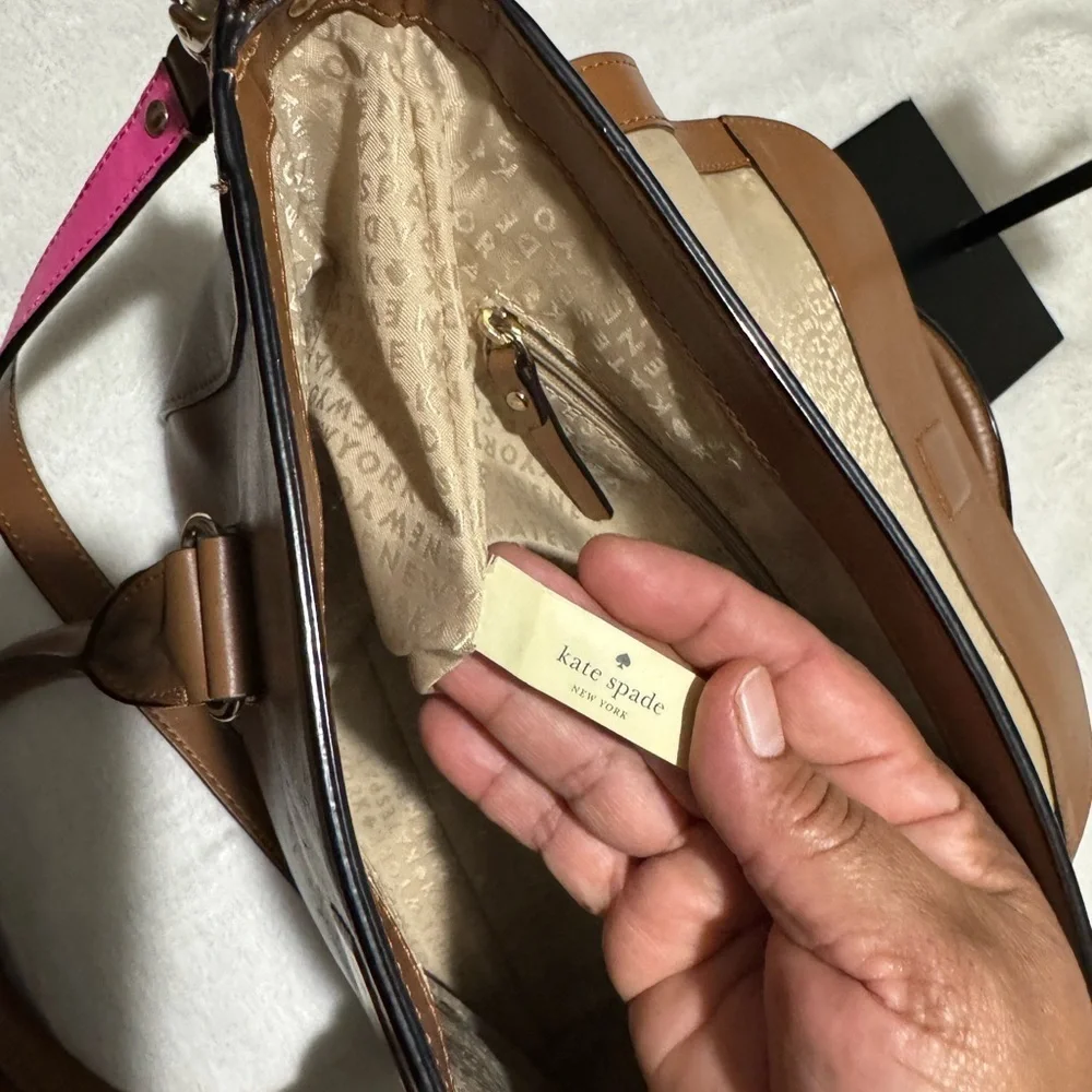 Kate Spade Tan Satchel with Pink Strap